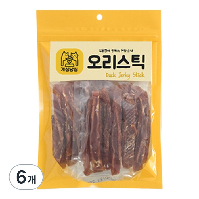 오션웰라이프 개심냥심 강아지 육포 스틱 간식, 160g, 6개, 오리