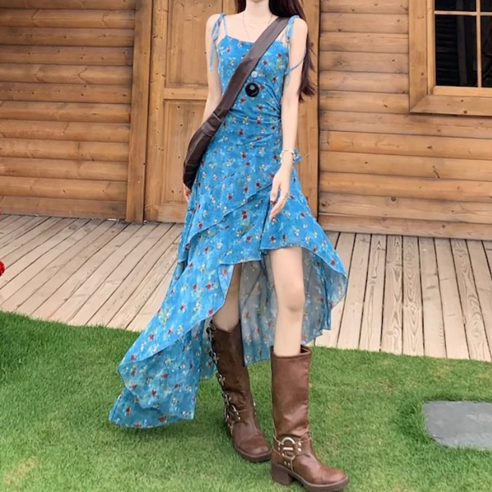 마켓에이 여성용 플로럴 프린팅 레이어 슬리브리스 원피스 M2630065BU