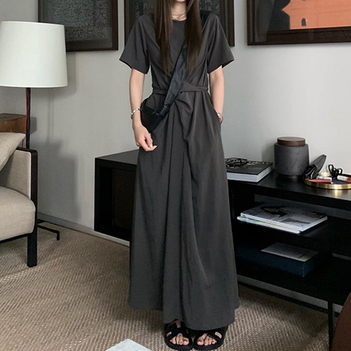 비비에모 크로스 레이빈 반팔 롱 원피스 10497 빅사이즈 포함