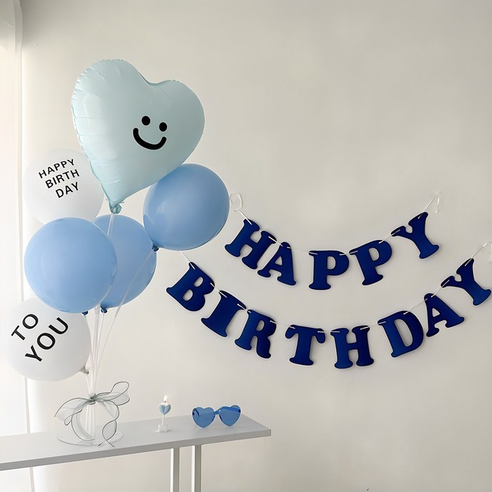 하피블리 생일가랜드 생일파티 용품 세트, 생일가랜드블루, 1세트 하피블리 생일가랜드 생일파티 용품 세트, 생일가랜드블루, 1세트