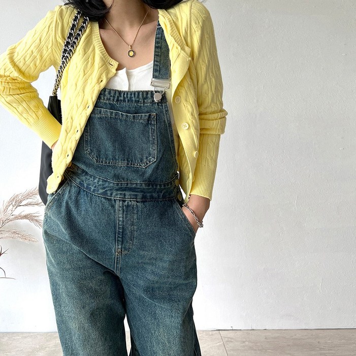 네모엔룩 여성용 케이블버튼 꽈배기 걸즈 베이직 크루넥 니트 가디건 NL