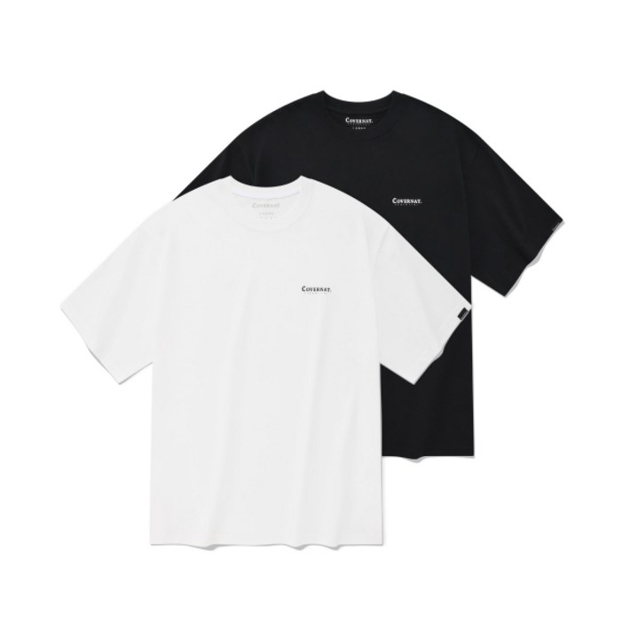커버낫 [2PACK] 쿨 코튼 티셔츠 블랙+화이트 편한 일상 남녀남성 여성 공용