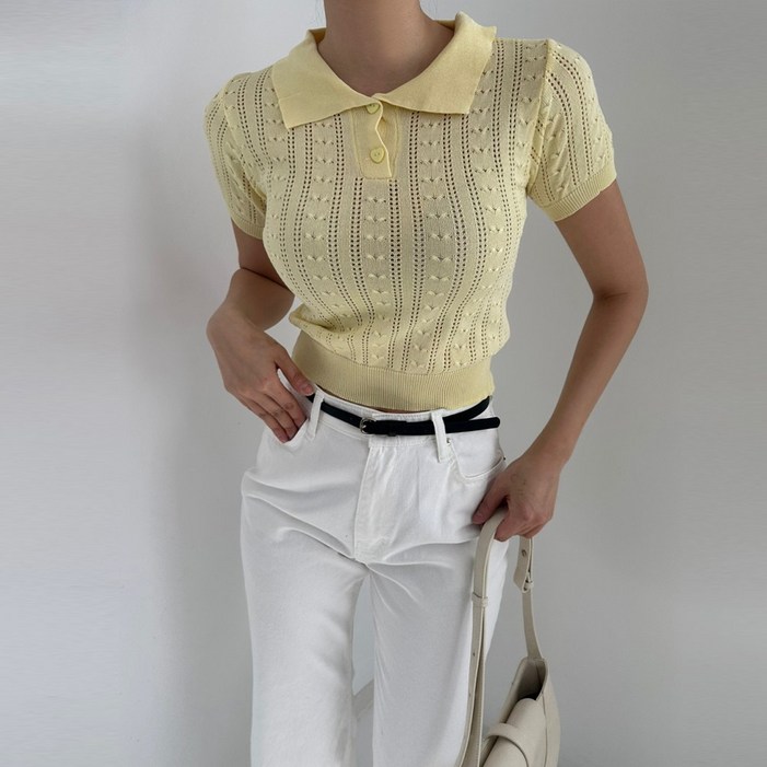 퍼프 비비드 펀칭 숏카라니트