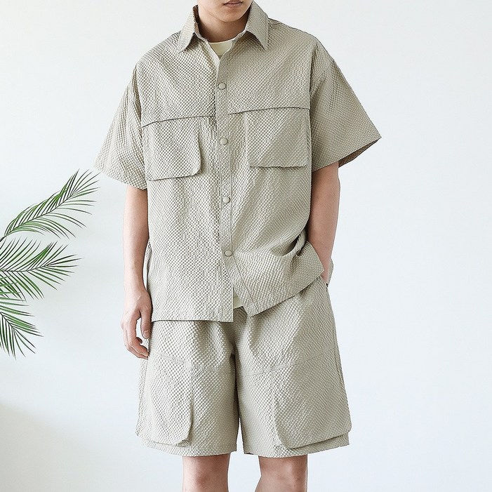 벤티브 남자 오버핏 시어서커 셔츠 5부쇼츠 빅사이즈 셋업