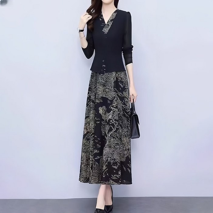 딜마켓 상해원피스  여성 고급스러운 롱 긴팔 원피스