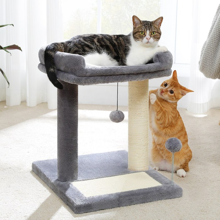 PAWZ Road 2단 소형 미니 패브릭 캣타워 , 사이잘 수직 스크래쳐 기둥 낮은 플랫폼 폼폼볼 장난감