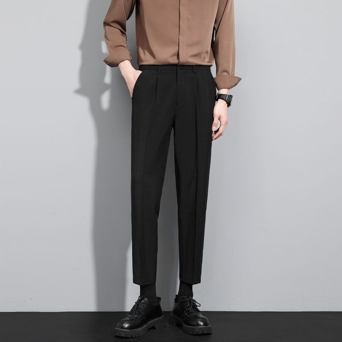 모직바지 남추 겨울 일자 9부 와이드 팬츠 기모 도톰 캐주얼 바지 정장바지 남자 추동