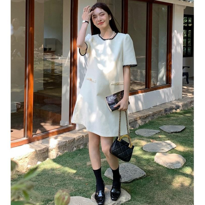 플리버 반팔 루즈핏 여름 트위드 미니 원피스(S~XL)