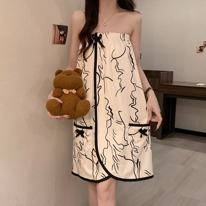 여성용 여름 얇은 수면 원피스 부드러운 샤워 목욕 가운