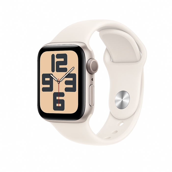 Apple Watch SE(2세대)(GPS+,40mm) - 흰색 스포츠 밴드가 있는 스타라이트 알루미늄 케이스, S/M(갱신)
