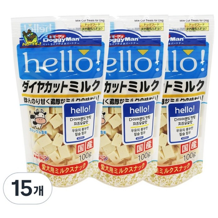 도기맨 강아지 헬로 다이아몬드 컷팅 간식, 치즈 우유맛, 100g, 15개 도기맨 강아지 헬로 다이아몬드 컷팅 간식, 치즈 우유맛, 100g, 15개
