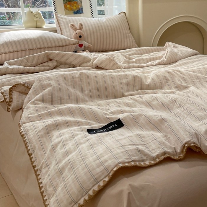 크크라이프 먼지 없는 순면 스트라이프 차렵이불