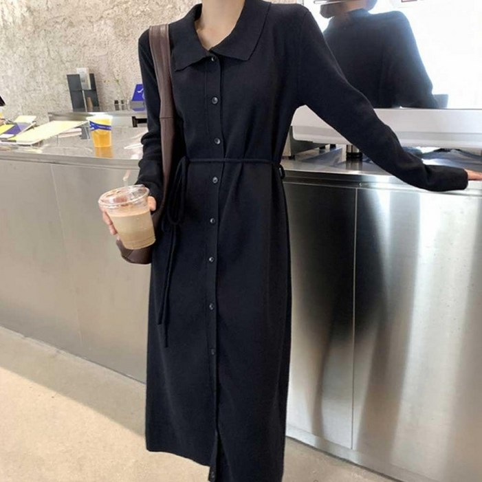 겨울 여자 20대 후반 가을 부드러운 유행 롱 원피스 부드러운원피스