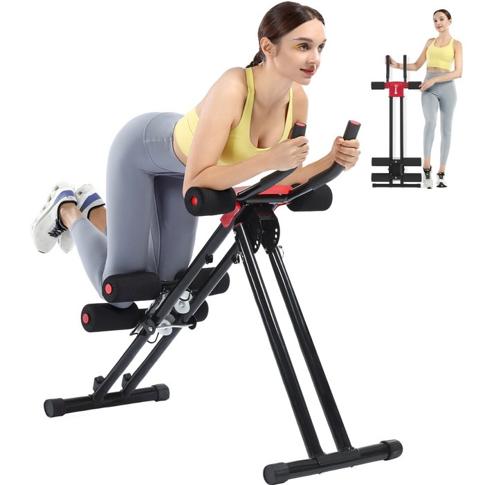 HVO 4단계 높이조절 AB 머신  접이식 저장 간편, 100kg 내구성, 가정용 복근 코어 운동기구 한국어 설명서 포함, 빨간색, AB05RED