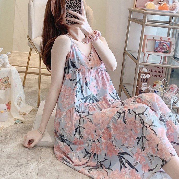 바바 원피스 여름 바캉스 휴가 홈웨어 민소매 끈나시