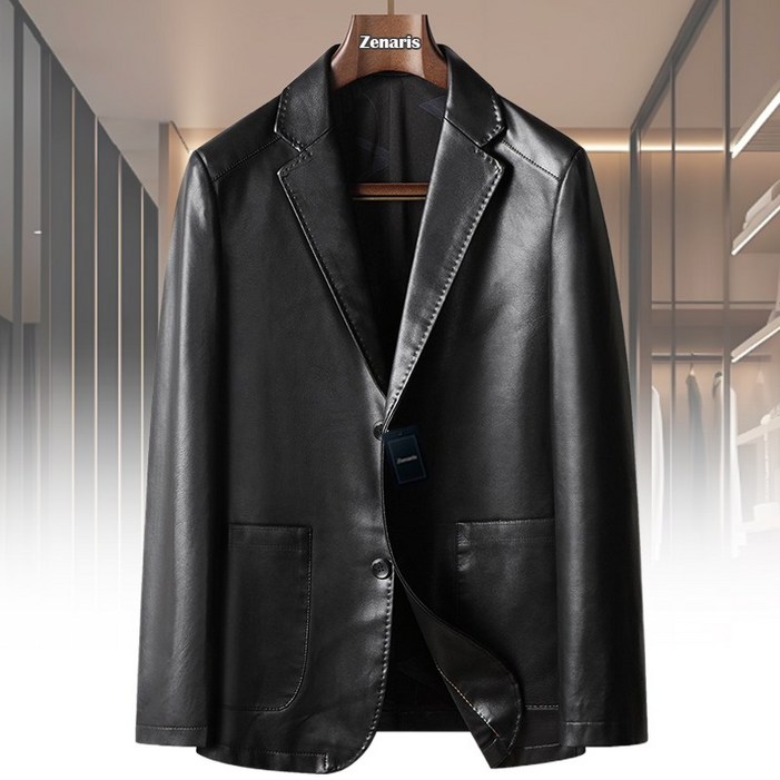 Zenaris 남자 블레이저 카라넥 가죽자켓 캐주얼 블루종 레더 아우터 재킷 상의