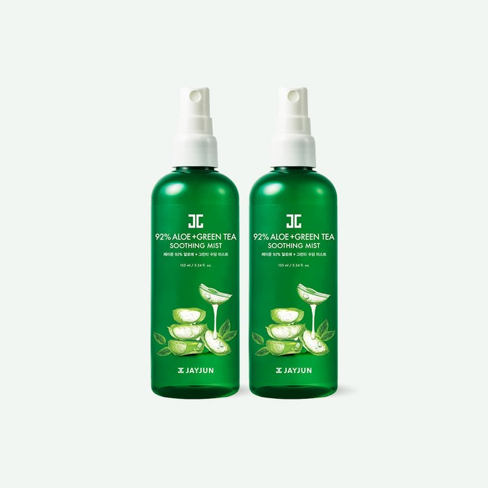 제이준 공식판매처임박특가11 92 알로에 그린티 수딩 미스트 155ml 2025.01.25까지, 2개, 155ml