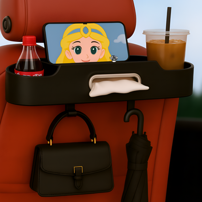 노재 다용도 포켓 가방걸이 기능 자동차 시트 수납함, 블랙, 1개