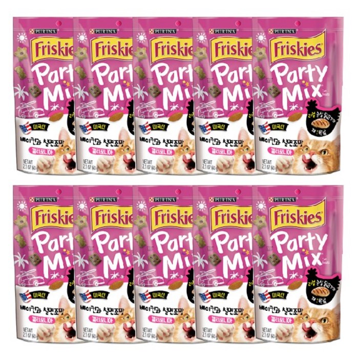 퓨리나 파티믹스 캘리포니아리얼치킨베이컨과 칠면조 맛60g , 10개, 60g