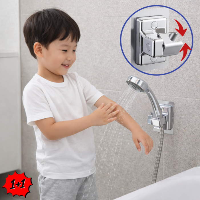 코지톡 강력딱붙 욕실 샤워기거치대 각도조절 무타공 흡착 360도 11, 실버