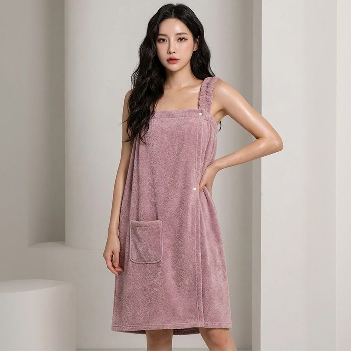 피플피 포근한 여성 어깨끈 랩 샤워가운 목욕가운