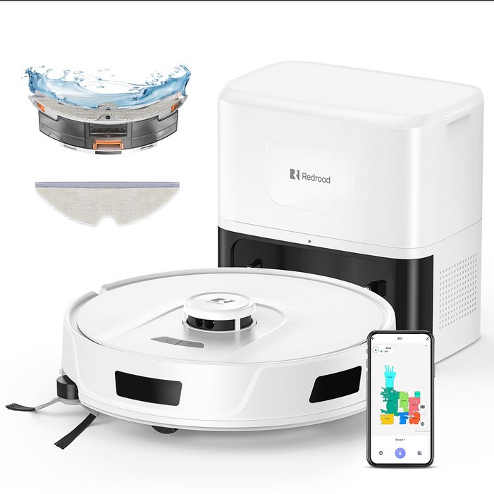 Redroad R11 LDS센서 2in1 물걸레 로봇청소기 강력한 10000Pa 흡입력 사이드 브러쉬 확장 특허 기술 먼지비움 어플연동