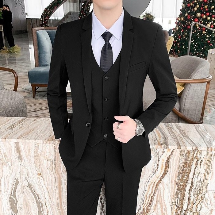 스타일닥터 남성 정장 세트 캐주얼 투버튼 정장 결혼식 면접 하객룩 세트 5피스 코트바지조끼화이트셔츠넥타이 세트