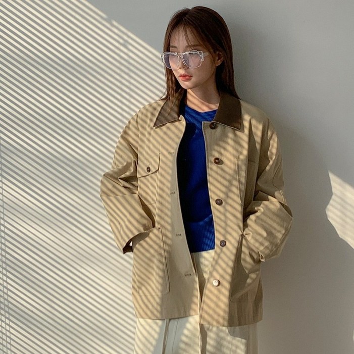 반에이크 여성용 배색 카라 포켓 자켓 반에이크 여성용 배색 카라 포켓 자켓