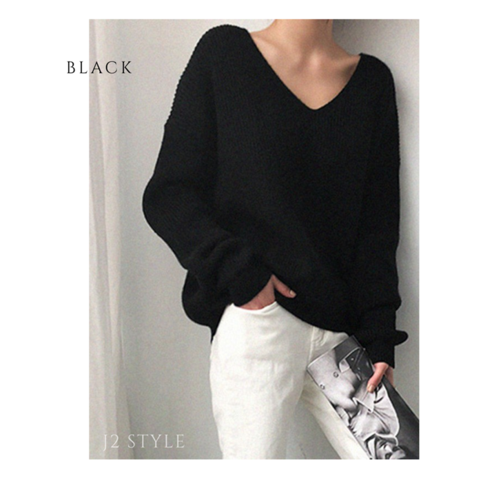 J2 STYLE 풀오버브이넥 언발란스니트