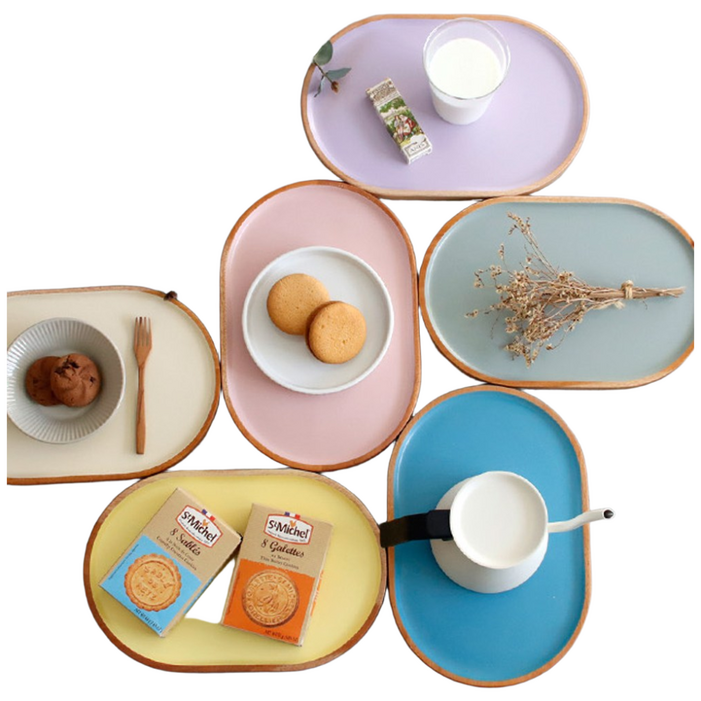 홈앤빌리지 타원형 우드트레이 원목 인테리어 소품, 1개