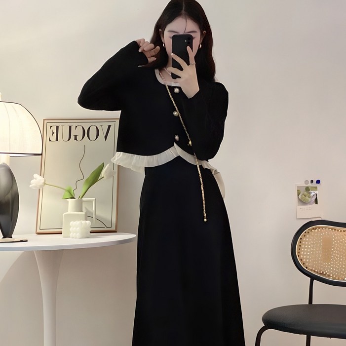 순이야 C.여성 프릴 진주 자켓 치마 투피스