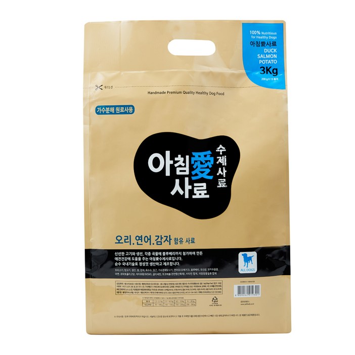 아침애사료 오리 연어 감자 수제사료, 오리+연어+감자, 3kg, 1개