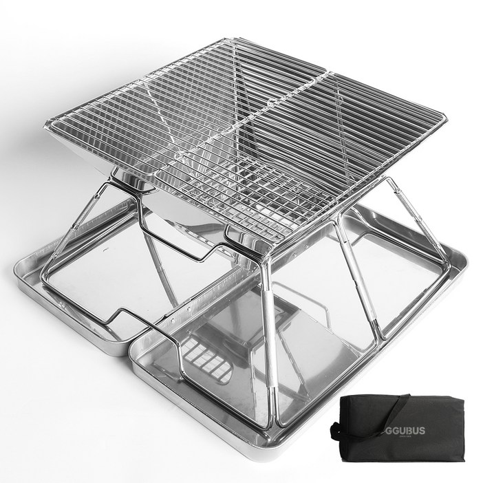 꾸버스 접이식 캠핑 화로대  석쇠  전용가방 세트, 1세트