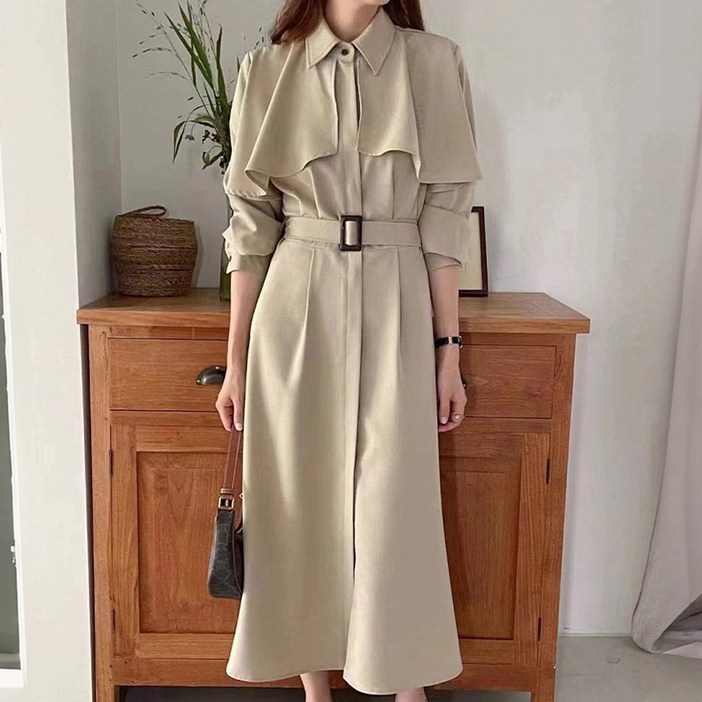 페이퍼먼츠 여성용 어텀 벨트 트렌치 롱 원피스 23142
