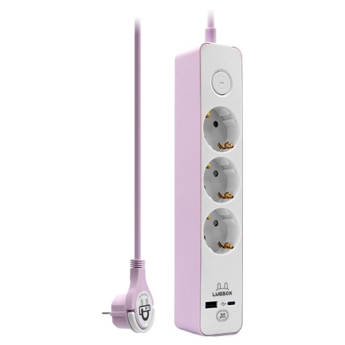 러그박스 고속충전 USB C타입 고용량 멀티탭 3구 3500W 퍼플핑크, 1개, 1.5m