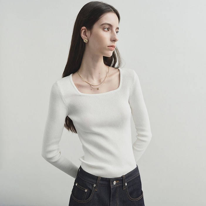 몽돌 여성용 스퀘어 넥 골지 니트 MDKT063