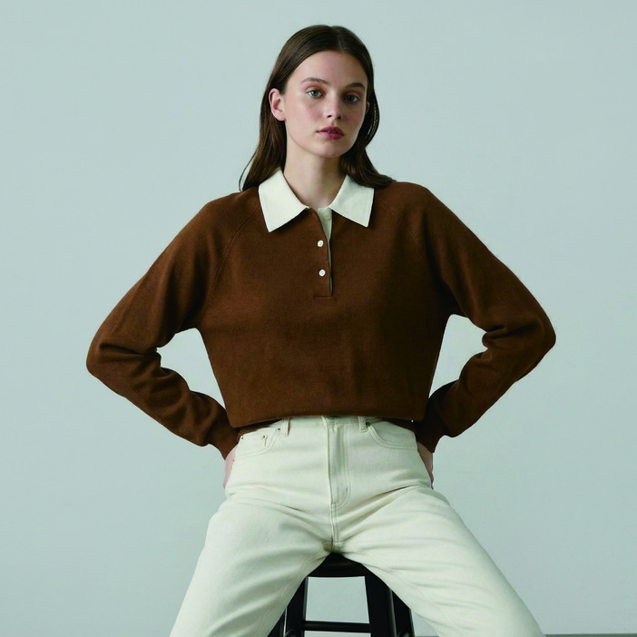 올리브데올리브 여성용 카라 배색 래글런 면 맨투맨