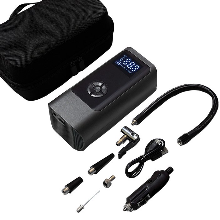 메이튼 휴대용 올인원 에어펌프 6000mAh  30cm연장선, 1세트, 블랙