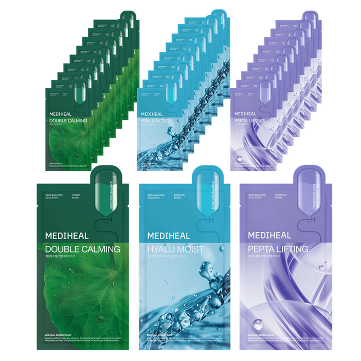 메디힐 더블 카밍 워터 마스크  히알루 모이스트 에센스 마스크  펩타 리프팅 앰플 마스크