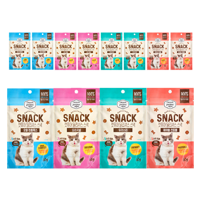 캣퓨어 고양이 딜리셔스 스낵 4종 세트, 혼합맛닭고기참치, 3세트