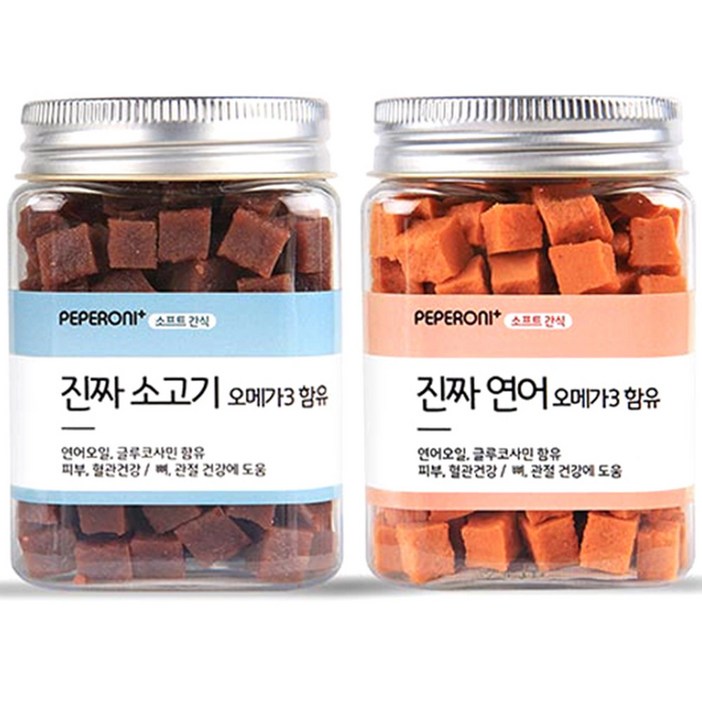 페페로니 오메가3 진짜 연어 진짜 소고기 강아지 간식, 소고기 연어, 180g, 1세트 페페로니 오메가3 진짜 연어 진짜 소고기 강아지 간식, 소고기 연어, 180g, 1세트