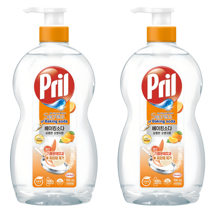 프릴 시크릿오브 베이킹소다 주방세제 상큼한 오렌지향, 700ml, 2개