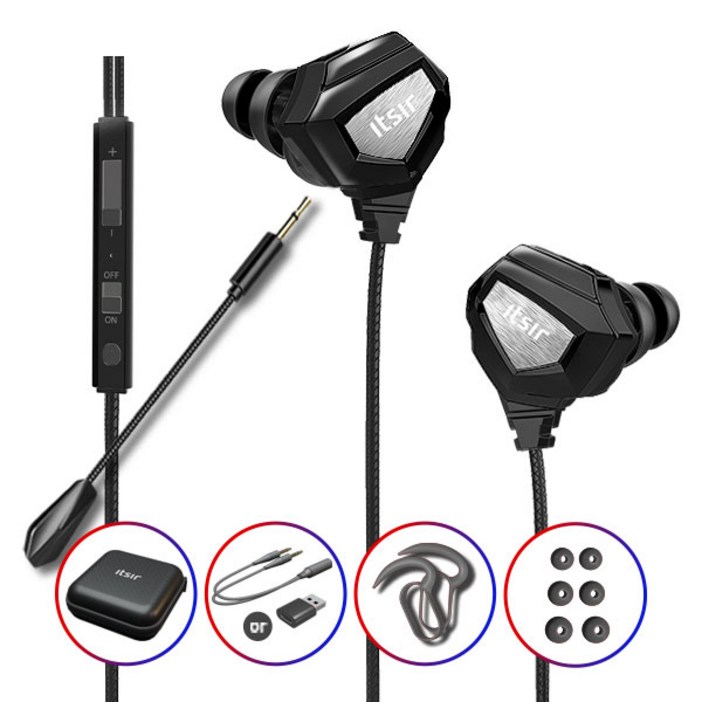 잇서 배그롤 게이밍 이어폰 + PC 연결젠더 + 하드 케이스 + 마이크 3.5mm 세트, 단일상품, 블랙