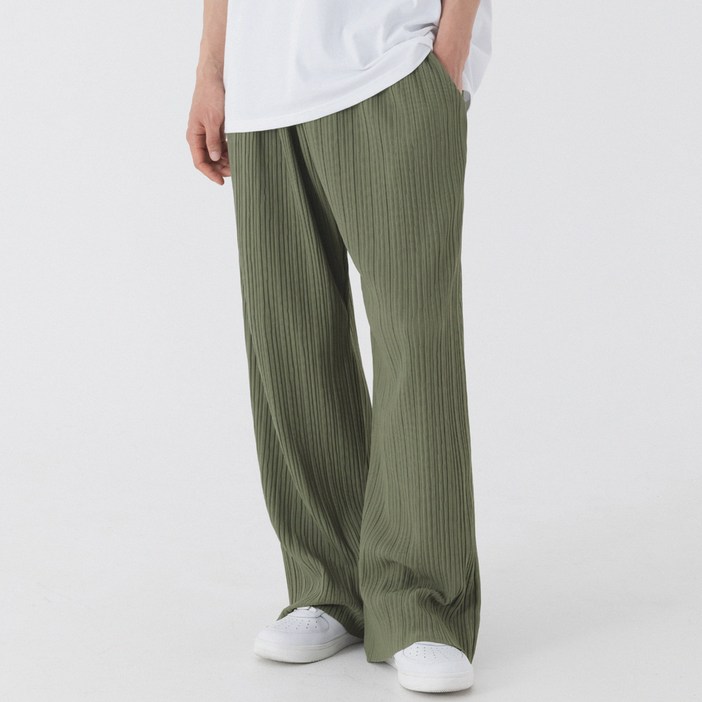 피아네르 남녀공용 컴포터블 와이드 플리츠 팬츠