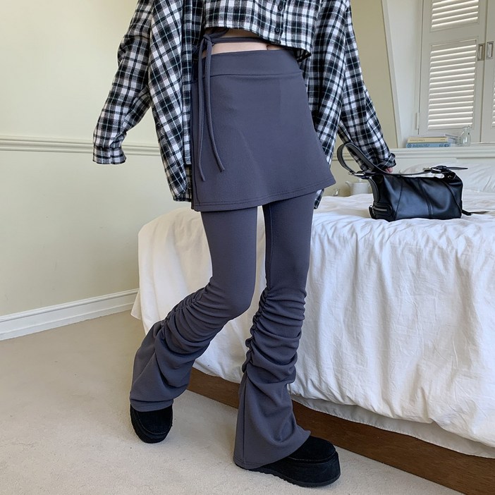 시크블랙 인자이 밴딩 슈퍼샤이 셔링 치마 부츠컷  레깅스 cplg347k3c