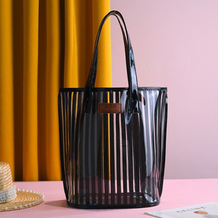 아리코 PVC 물빠짐 스트라이프 목욕가방