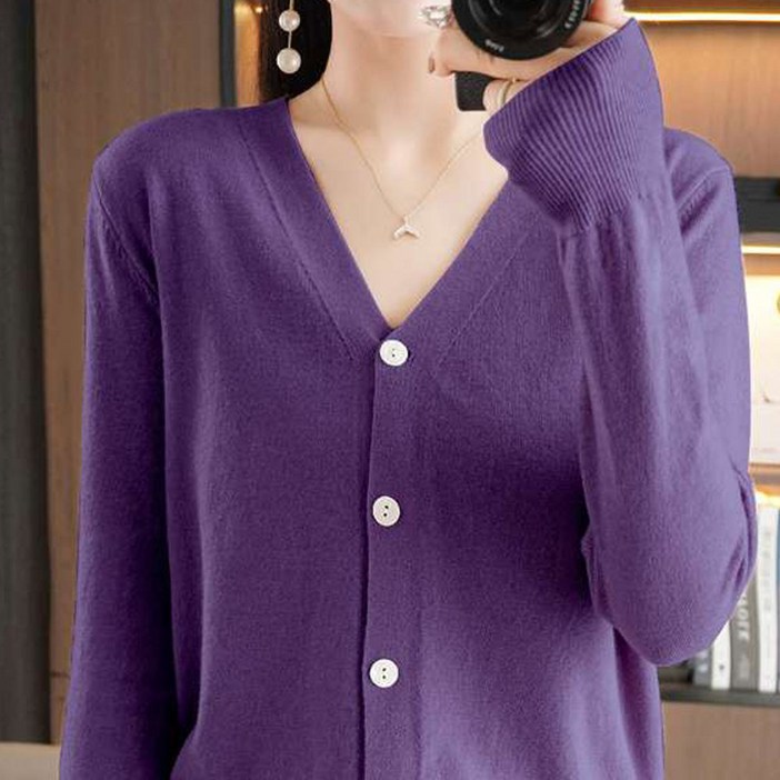 더시럽 여성용 V넥 잇트 데일리 슬림 니트 가디건