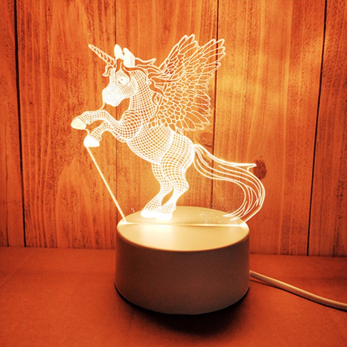 쿼르디 LED 아크릴 3D 무드등 USB 터치 스위치 3컬러 페가수스