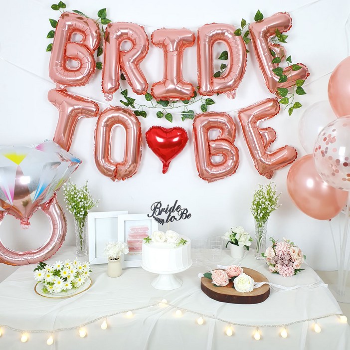 브라이덜샤워 3인 파티 풀패키지 세트이니셜풍선컨페티풍선하트풍선반지풍선꽃팔찌케이크토퍼면사포풍선스탠드
