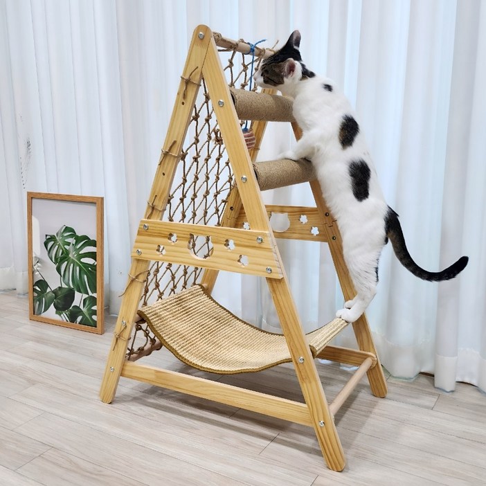 펫카고양이 A자 원목 그물 해먹 의자 반영구 스크래쳐 장난감 놀이터, 우드 펫카고양이 A자 원목 그물 해먹 의자 반영구 스크래쳐 장난감 놀이터, 우드